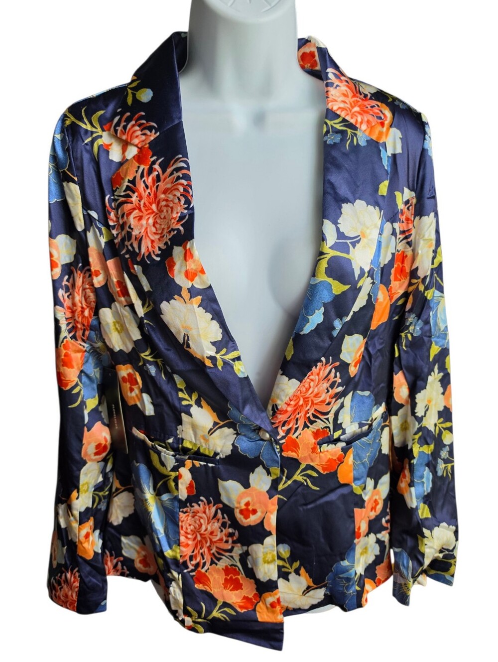 NWT Lulu’s Navy Blue The Sang Floral Blazer Pearl Button Size S